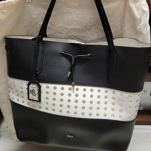 Lauren by Ralph Lauren Black and White Leather Tote w/peekaboo design - PERFECT!